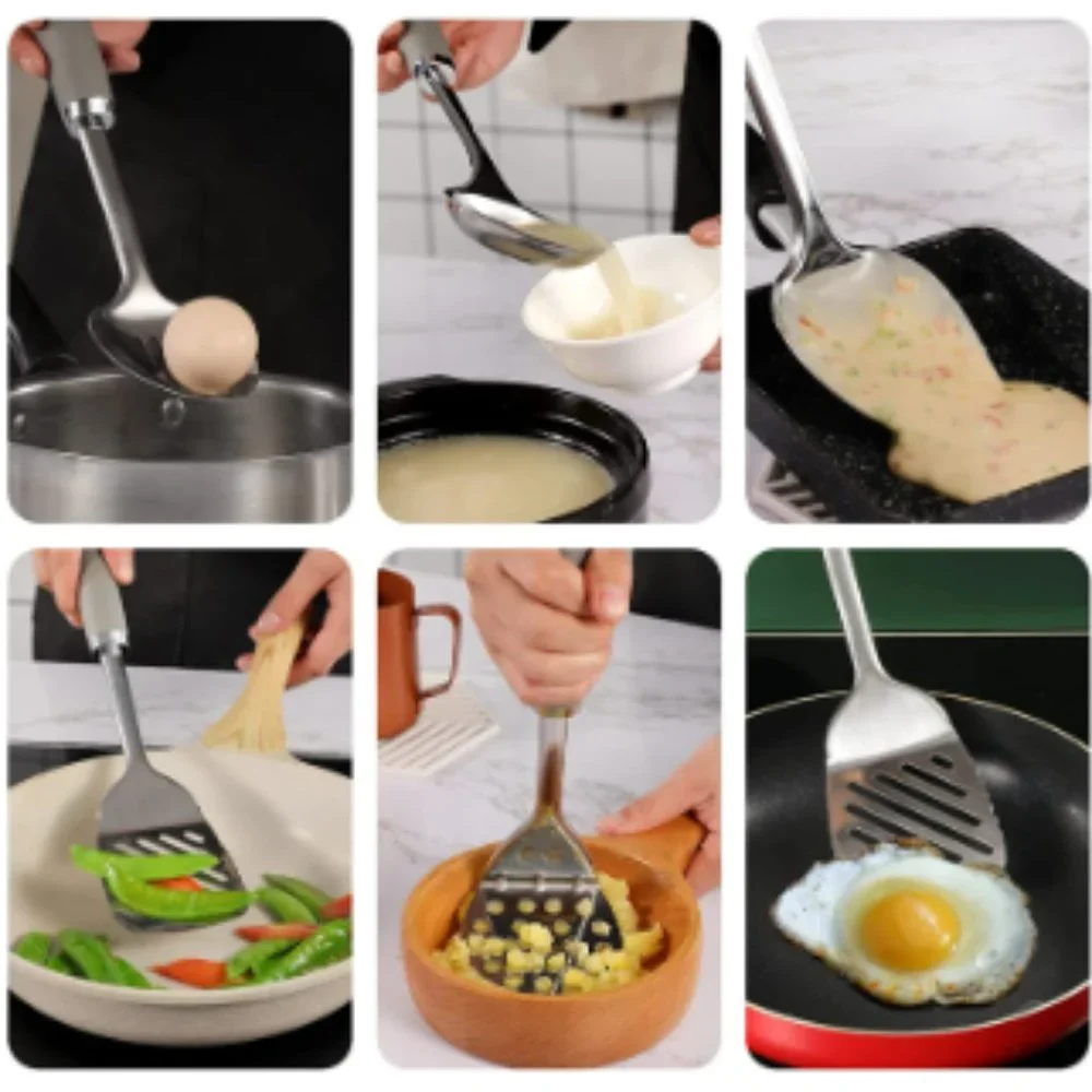 6 pc - Stainless Steel Kitchen Utensils w/ Holder / Non-Stick Silicone Handles